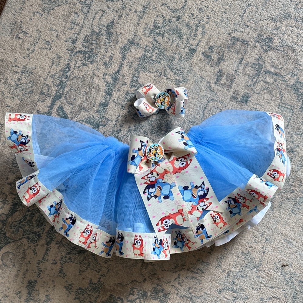 Bluey tutu -  Tulle Skirt with Cartoon Print and Matching Bow